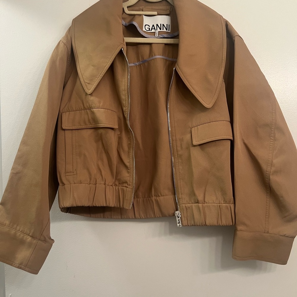 GANNI Tan Cropped Recycled Twill Jacket